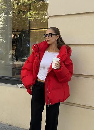 Пуффер пуховик  оверсайз яркий пуховик с капюшоном