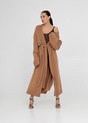 Вязаный кардиган шерсть под пояс