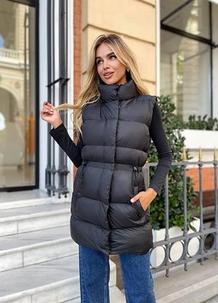 Жилетка женская объемная дута тепла, аэропух, жилет верхняя одежда, плащевка черный