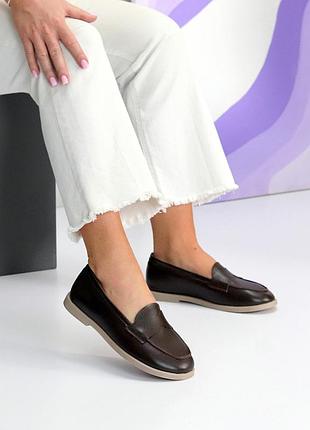 Универсальные кожаные женские коричневые лоферы осенние туфли натуральная кожа весна осень