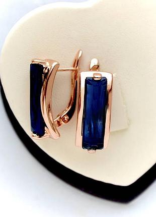 Позолоченные серьги синие камни медицинские золото стильные яркие позолоченные серьги синие камны медзолото подарок