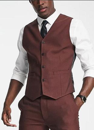 Asos жилет - xl • 54 - коричнево бордовый ‐ 116828345 - мужская классическая жилетка ж54
