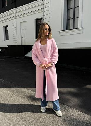 Теплый пушистый кардиган с поясом