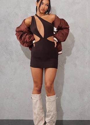 Сукня на одне плече з відкритою спиною коричневого кольору одяг на рейв