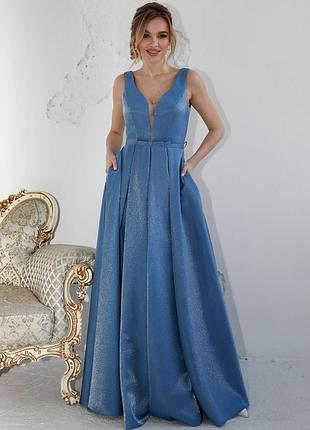 Сукня з блискучого атласу, колір індиго