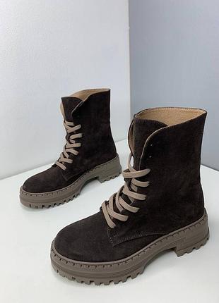 Демі черевики на шнурівці шоколадний замш