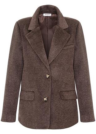 Теплий піджак-пальто жіночий у шоколадному кольорі