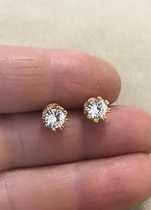 Сережки пусети в позолоті  з цирконами