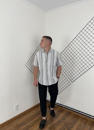 Біла гавайка basic line в смужку, теніска, шведка, сорочка літня