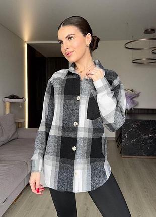 Кашемирова тепла жіноча сорочка у клітинку 42/52