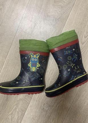 Гумові чоботи чорно-салатові з принтом роботи розмір 26