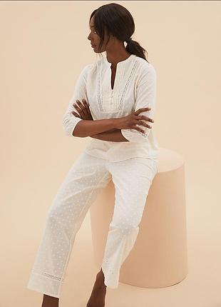 Красивенная натуральная пижама с кружевом m&s р. 16-18