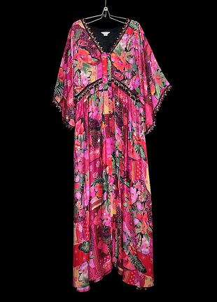 Эксклюзивное яркое цветочное платье-кимоно из вискозы р.22