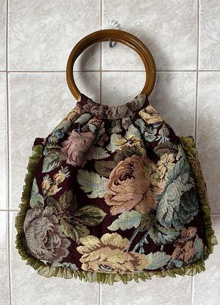 Сумка гобелен с деревянными ручками в стиле ретро винтаж коттеджкор y2k vintage stories signare