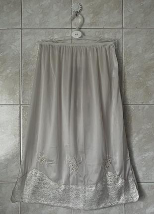 Винтажная нейлоновая нижняя юбка юбка миди в стиле ретро винтаж с вышивкой и кружевом vintage stories