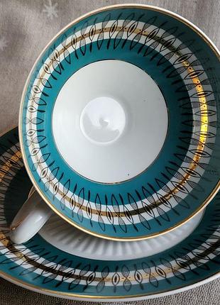 Чайная пара германия, зеленый орнамент, фарфор