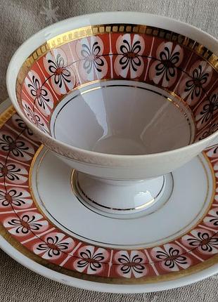 Чайная пара германия, красный орнамент, фарфор