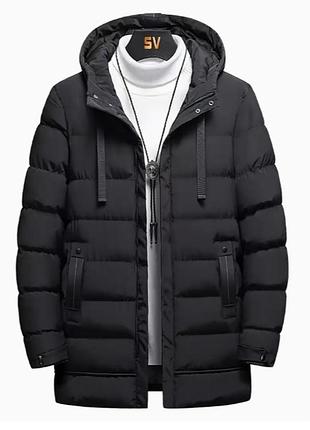 Мужская зимняя куртка на молнии. теплое пальто, средней длины выше колена