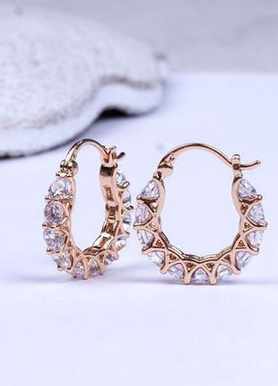 Сережки кільця з камінцями, позолота 18к
