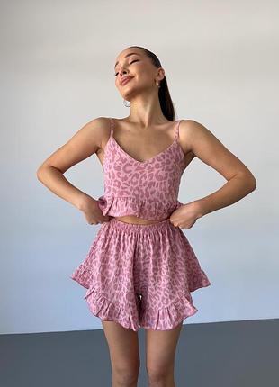 Нежная пижамка с шортиками и топом с сердечками и рюшами 100% хлопок