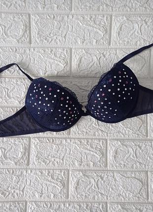 Бюстгальтер пуш ап с кружевом синий р.80/в