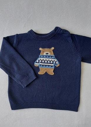 Свитер вязаный синий с мишкой, фирмы gymboree, размер 86-92, 18-24 мес, 100% хлопок.