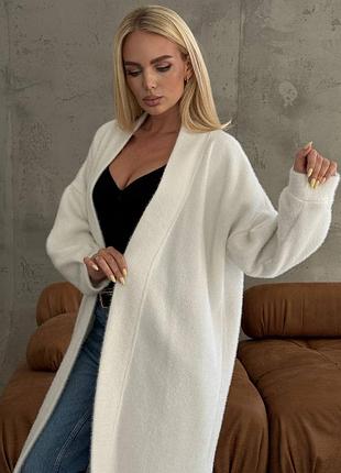 Кардиган альпака длинный с разрезами, поясом, женский