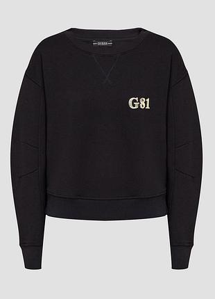 Жіночий вкорочений чорний світшот на флісі бренд guess