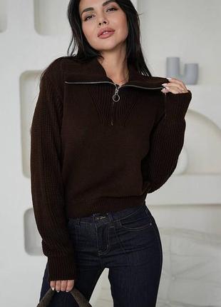 Вязаный свитер с шерстью 30% с высоким воротником на молнии 9 цветов