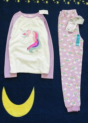 8-9 рок 128-134 зр. primark флисовая, лавандовая пижама с однорогом. теплая, мягкая, на манжетах яркая. новая со всеми бирками длина 53; пог 39; рук