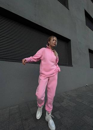 Стильний теплий рожевий костюм-двійка на флісі