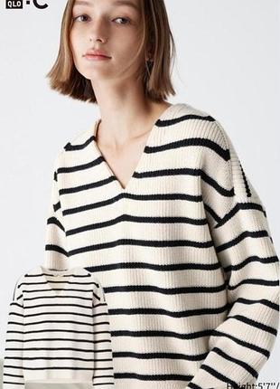 Свитер в полоску с v-образным вырезом uniqlo