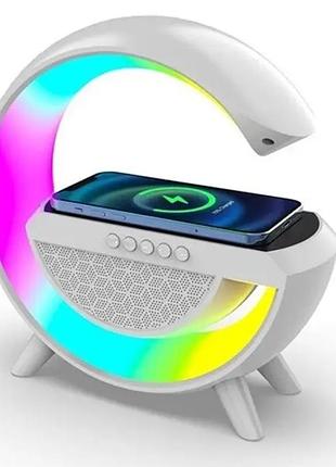 Нічник світильник rgb з bluetooth колонкою радіо та бездротовою зарядкою для телефону