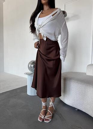 Шелковая юбка миди свободного кроя с резинкой в поясе