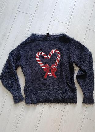 Пухнастий м'який светр травичка різдвяний принт