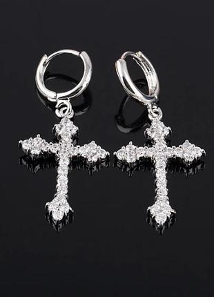 Сережки хрестики в кристалах панк рок хіп хоп гот