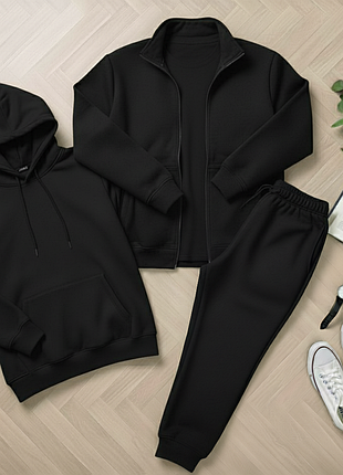 Теплый комплект 4в1 зипер худи футболка кофта на молнии с капюшоном без капюшона джоггеры осенний зимний весенний спортивный повседневный костюм