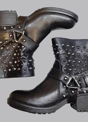 Кожаные ботинки с заклепками шипами байкерские