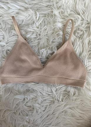 Бежевий топ бюстгальтер в рубчик