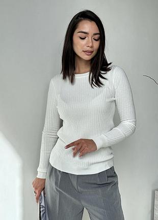 Женский белый джемпер лонгслив в широкий рубчик