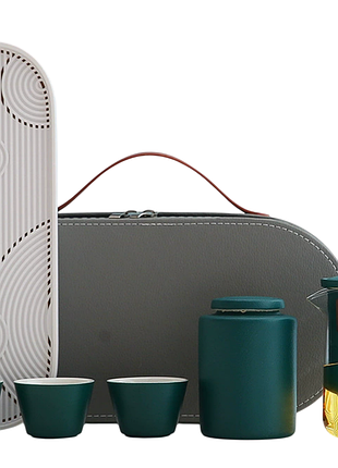 Дорожній набір для чайної церемонії, 6 предметів, зелений