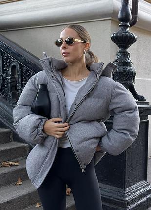 Дутый пуффер пуховик оверсайз кашемир