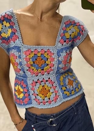 Майка топ вʼязка бабушкин квадрат