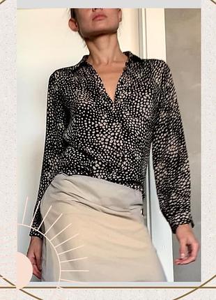 Шифон сорочка блуза класика принт довгий рукав блузочка чорна офіс костюм подовжена oldmoney dutti