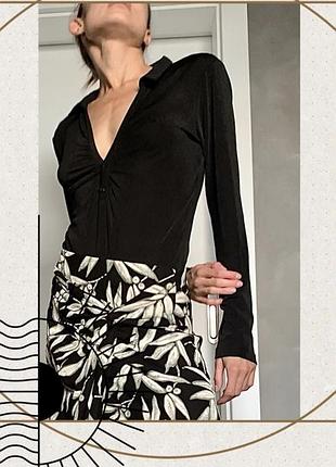 Чорна кофта боді трикотаж сорочка бодік класика лонгслів ґудзики oldmoney y2k zara