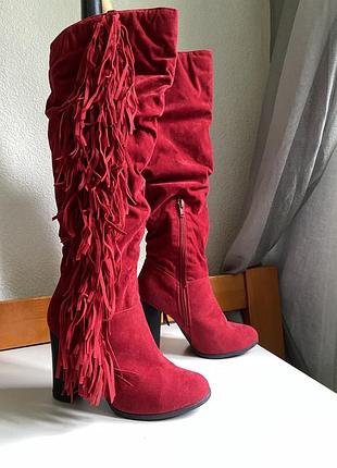 Чоботи жіночі штучна замша червоні 37 розмір