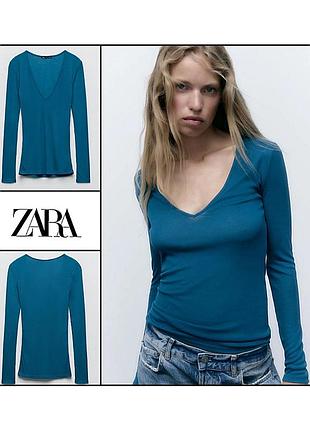 Блуза топ xs-s zara итальялия женская базовая зеленая трикотажная в рубчик кофта кофтонка джемпер лонгслив свитер реглан пуловер женский синий зеленый