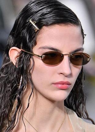 Окуляри овальні сонцезахисні коричневі лінзи безоправи очки f іміджеві овал