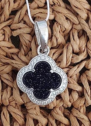 Кулон клевер с авантюрином и фианитами