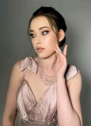 Праздничное платье сатин на выпускное s-m платье атласное на праздник платье для дружки платье с корсетом на свадьбу